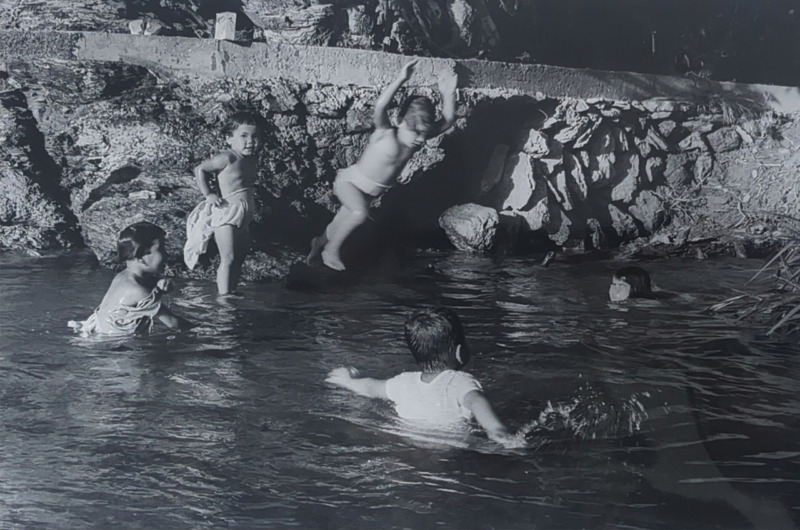 Playing in the river together in the evening